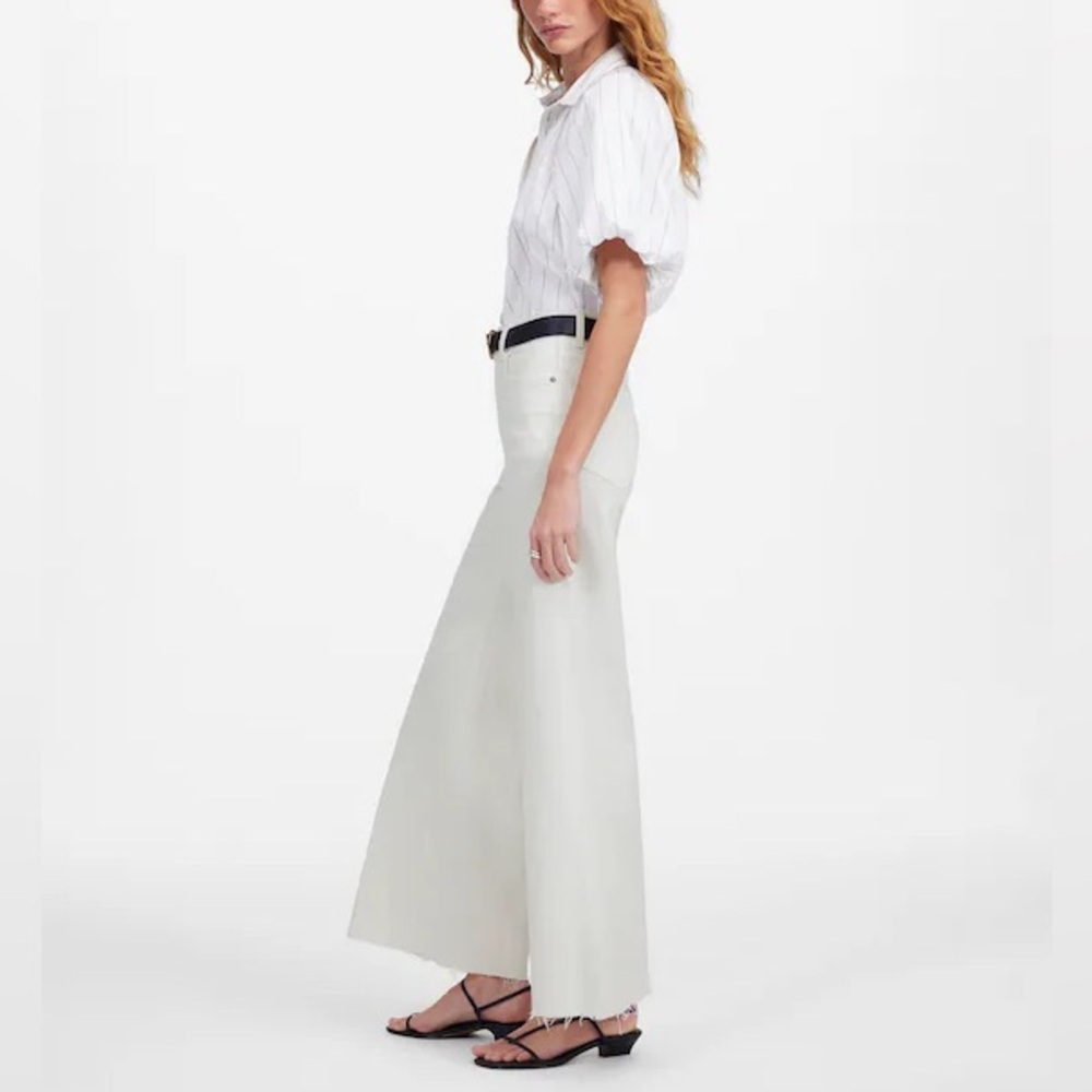 Madewell white flared wide leg cropped jeans raw hem high-rise magic pocket 27 - Picture 3 of 13